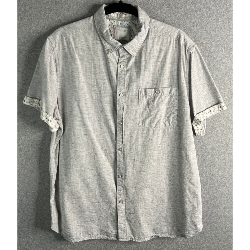Denim & Flower Ricky Singh Mens XL Gray Short Sleeve Button Front Shirt Pocket